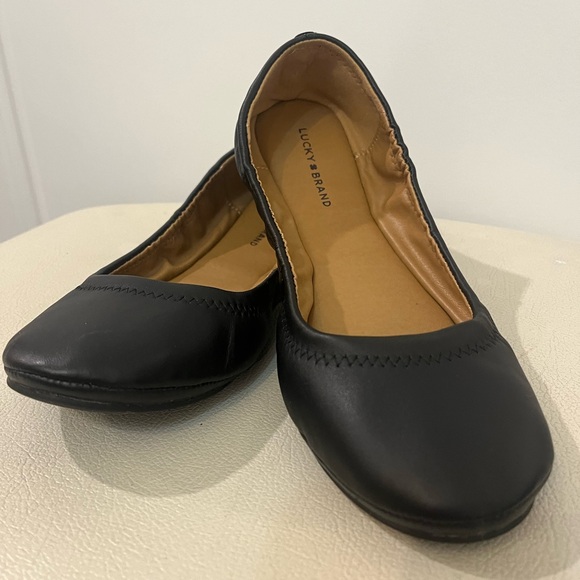 Lucky Brand Emmie Women’s Black Leather Ballet Flats Size 6.5
